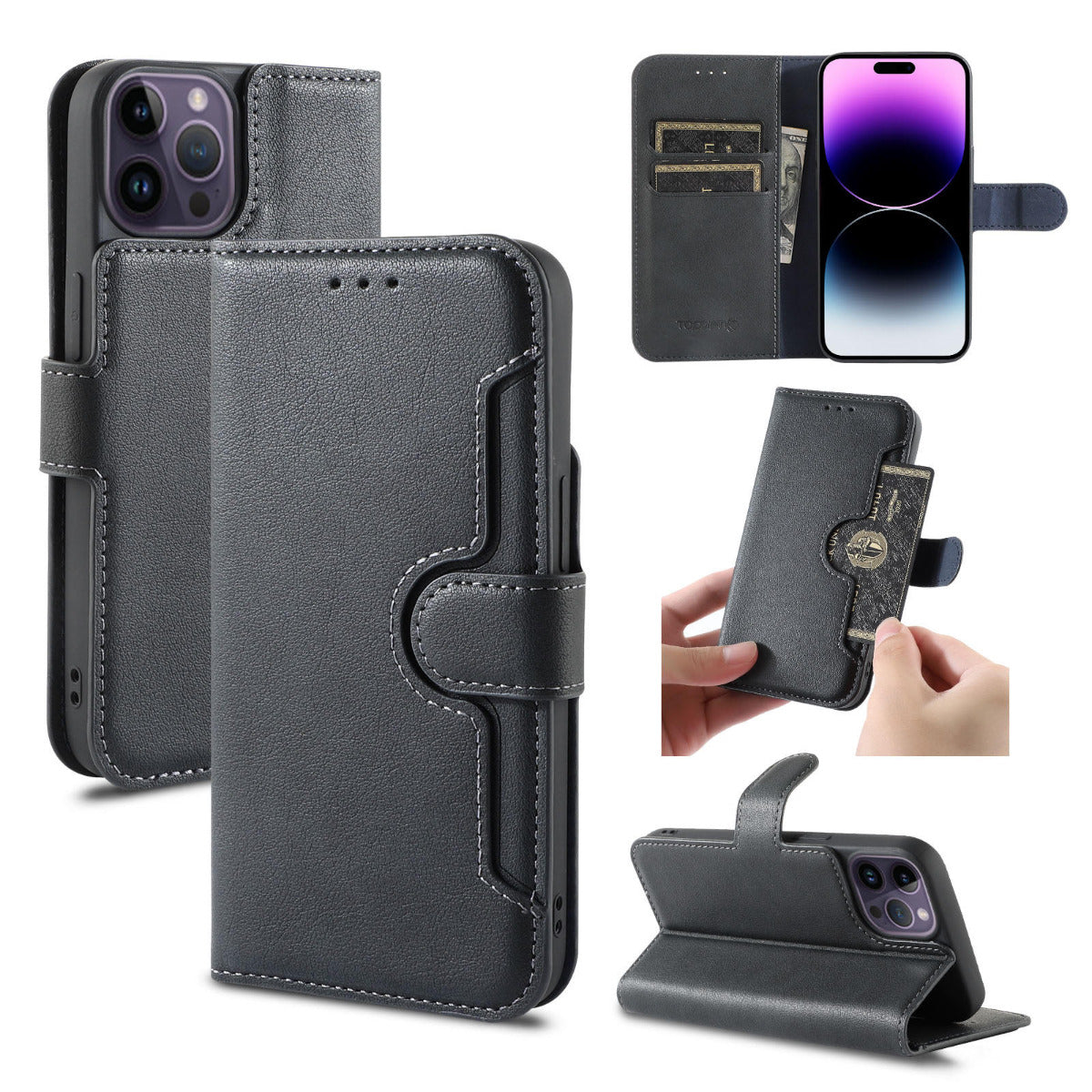 IPhone 16 Pro Max Wallet Double Stiches PU Leather Case