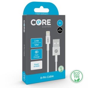 Core 8-Pin Cable 1m TPE White 2.4A/12W Fast Charge