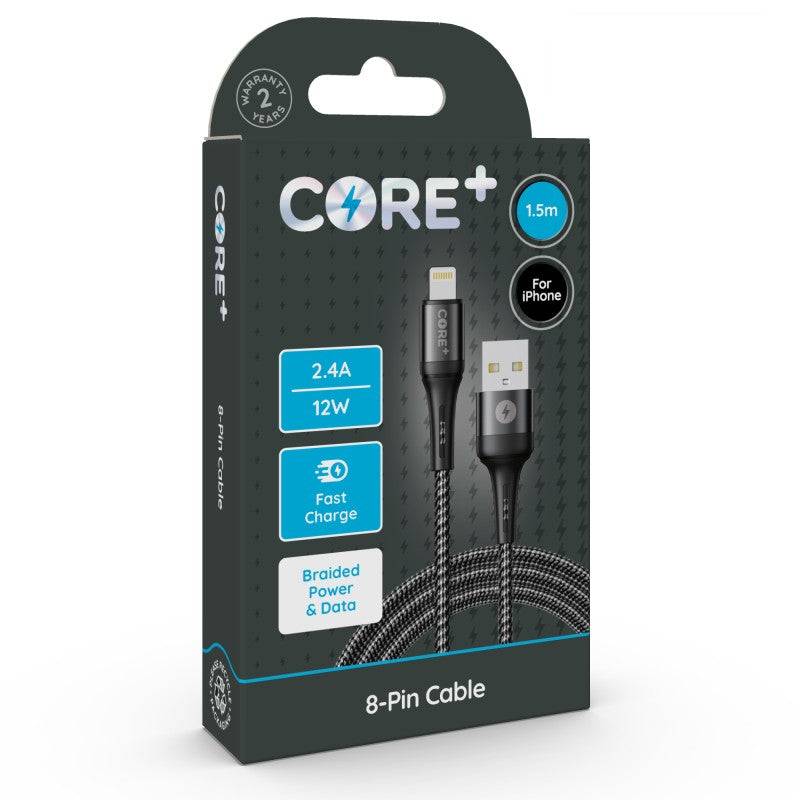CORE+ 8-Pin Cable 1.5m Braided Grey 2.4A/12W Fast Charge